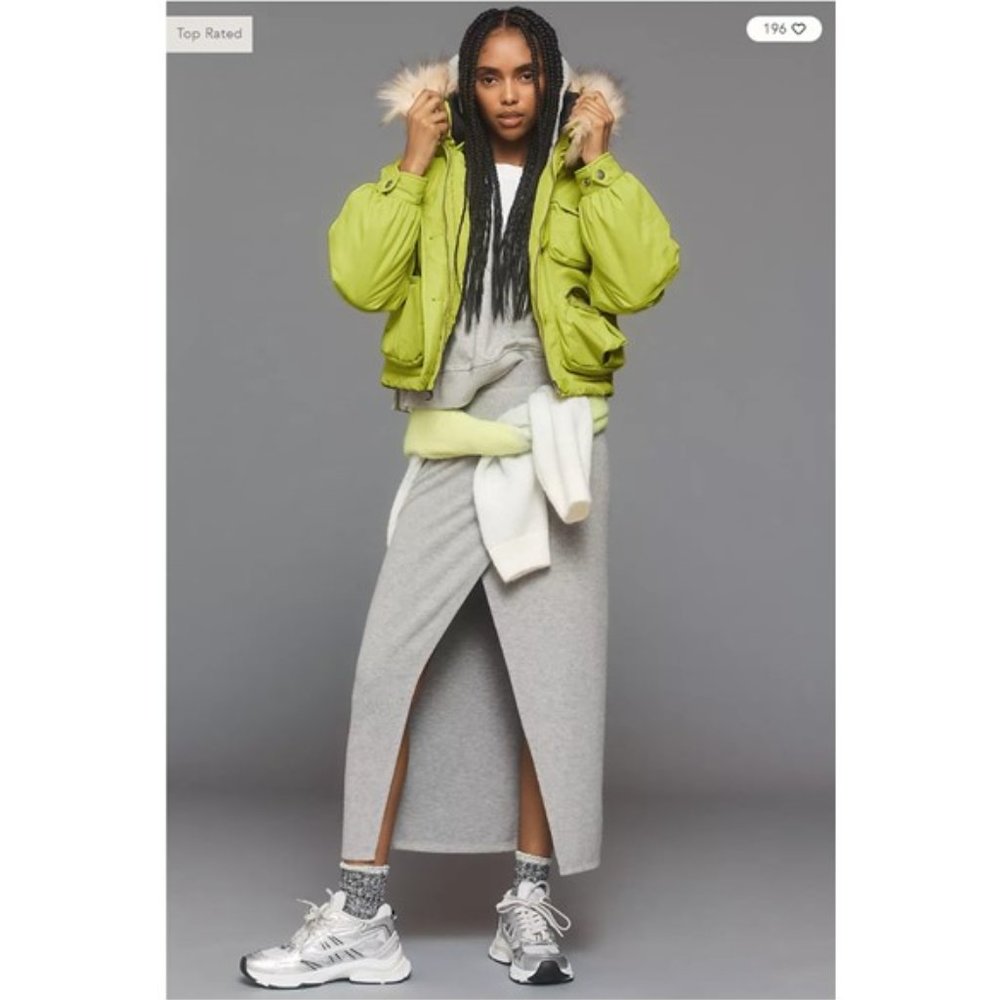 NWT-Anthropologie Lime Cropped Hooded Puffer Coat - XL